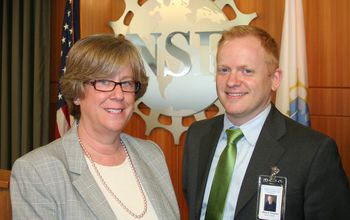 2014 PECASE awardee Jeffrey Karpicke meets with NSF's EHR Assistant Director Joan Ferrini-Mundy.